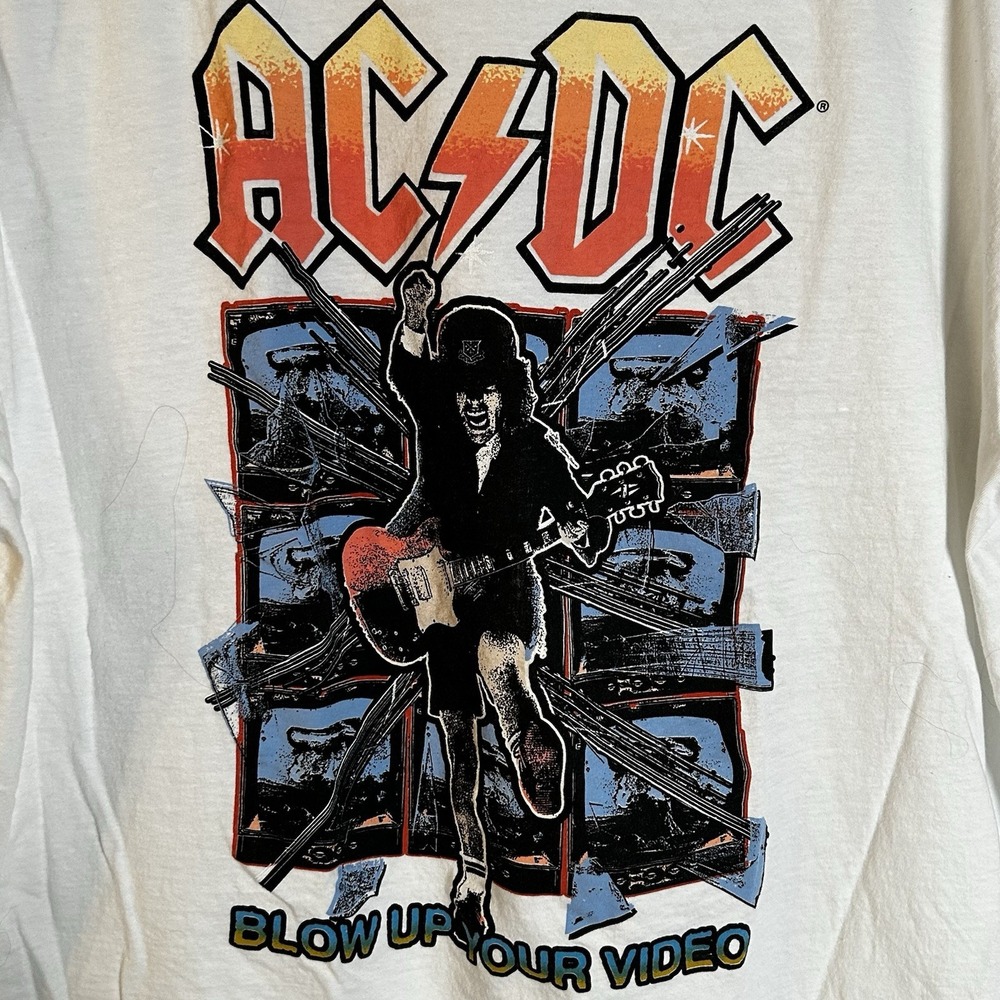 AC/DC Band T-Shirt Unisex XXL White Graphic Blow Up Your Video Tour